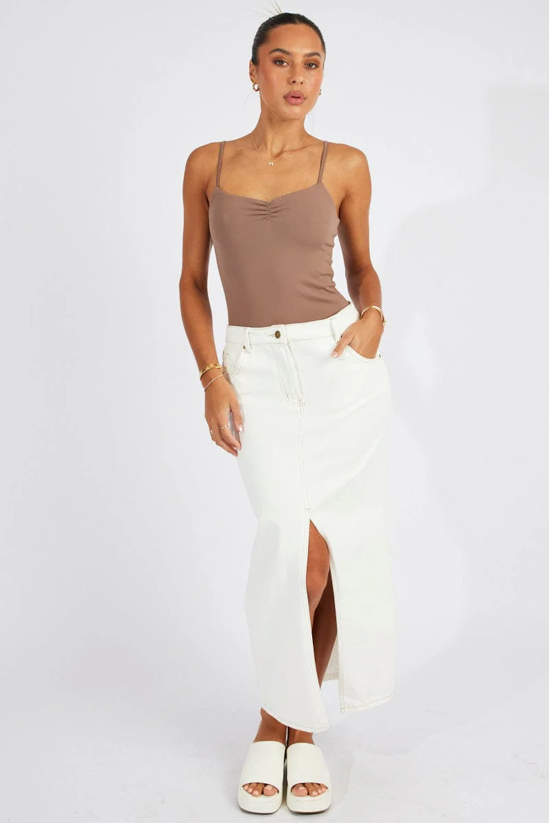 Brown Bodysuit Front Ruched Supersoft - Image 2