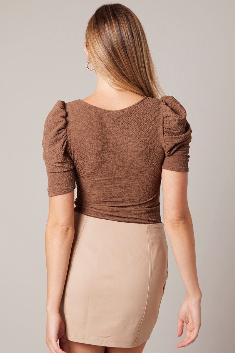 Brown Bodysuit Short Sleeve Textured - Image 5