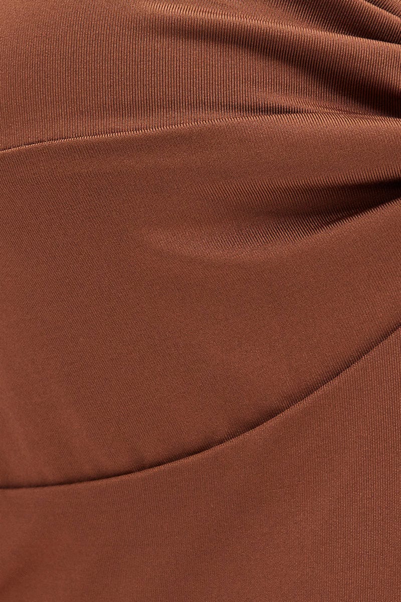 Brown Bodysuit Strapless Sweetheart Neckline Front Knot - Image 6