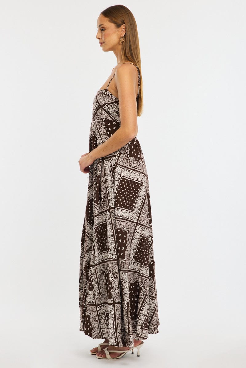 Brown Boho Maxi Dress Strappy - Image 3