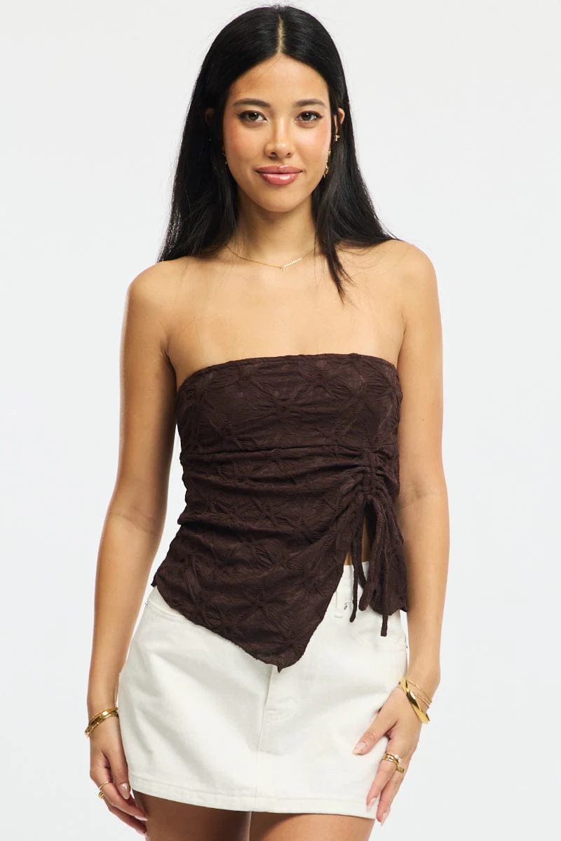 Brown Boob Tube Top Textured