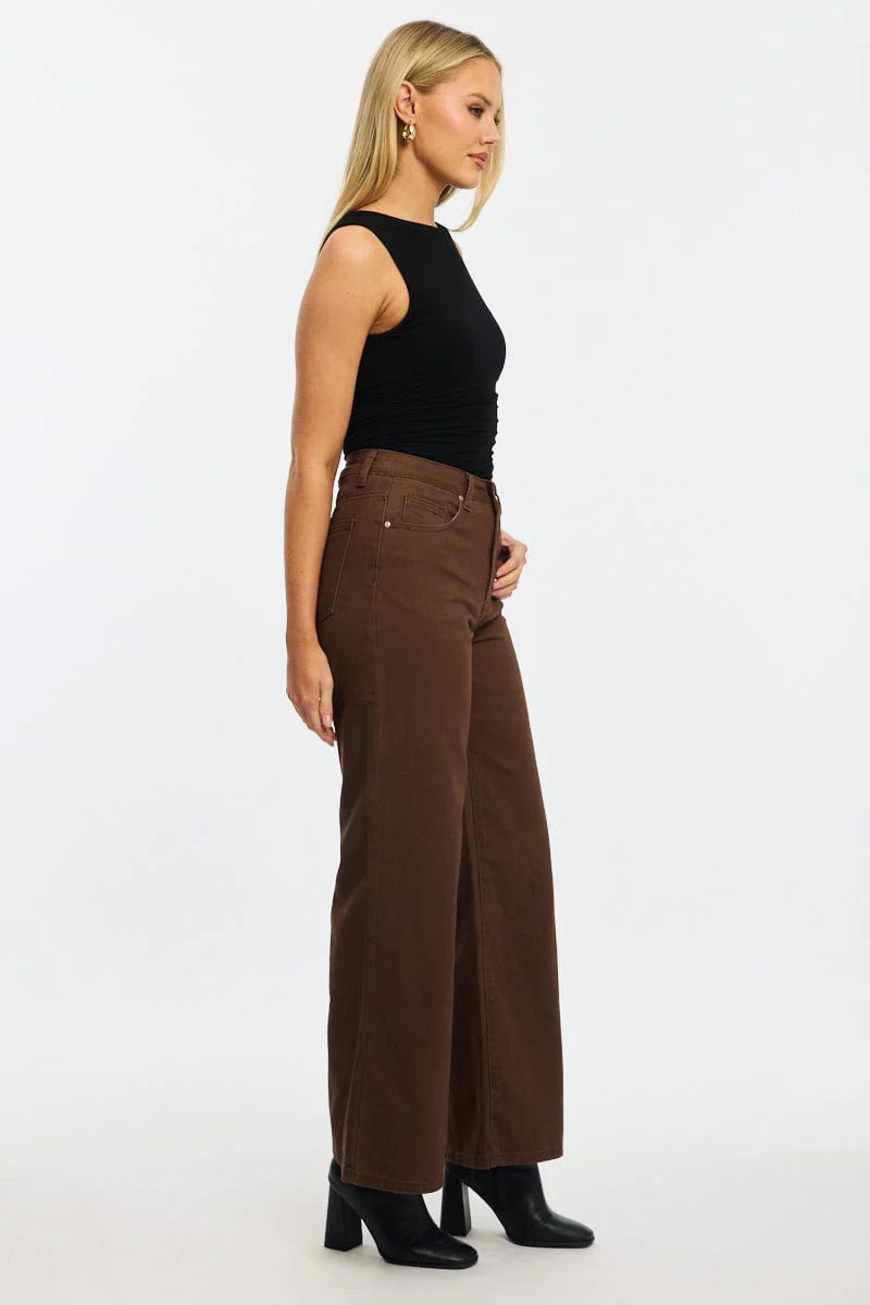 Brown Brown Mid Rise Straight Leg Jeans - Image 3