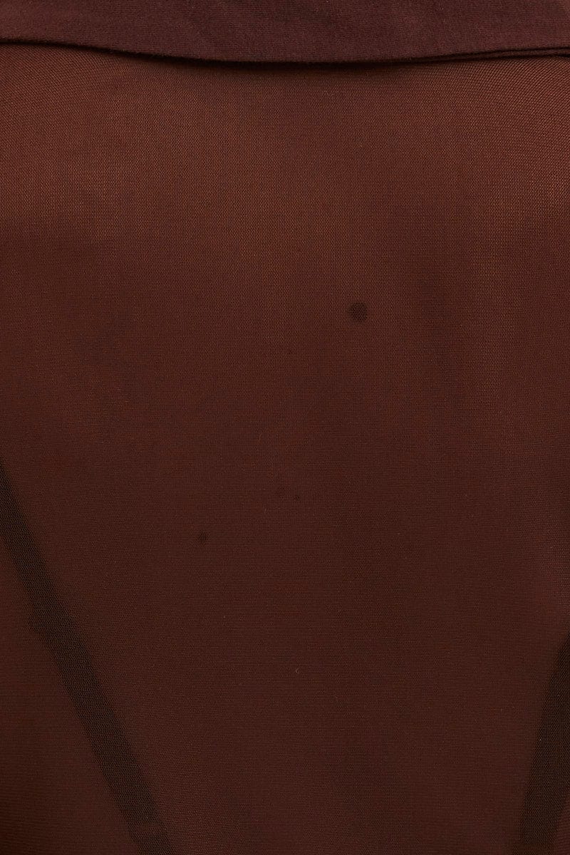 Brown Button Front Top Long Sleeve Mesh - Image 6