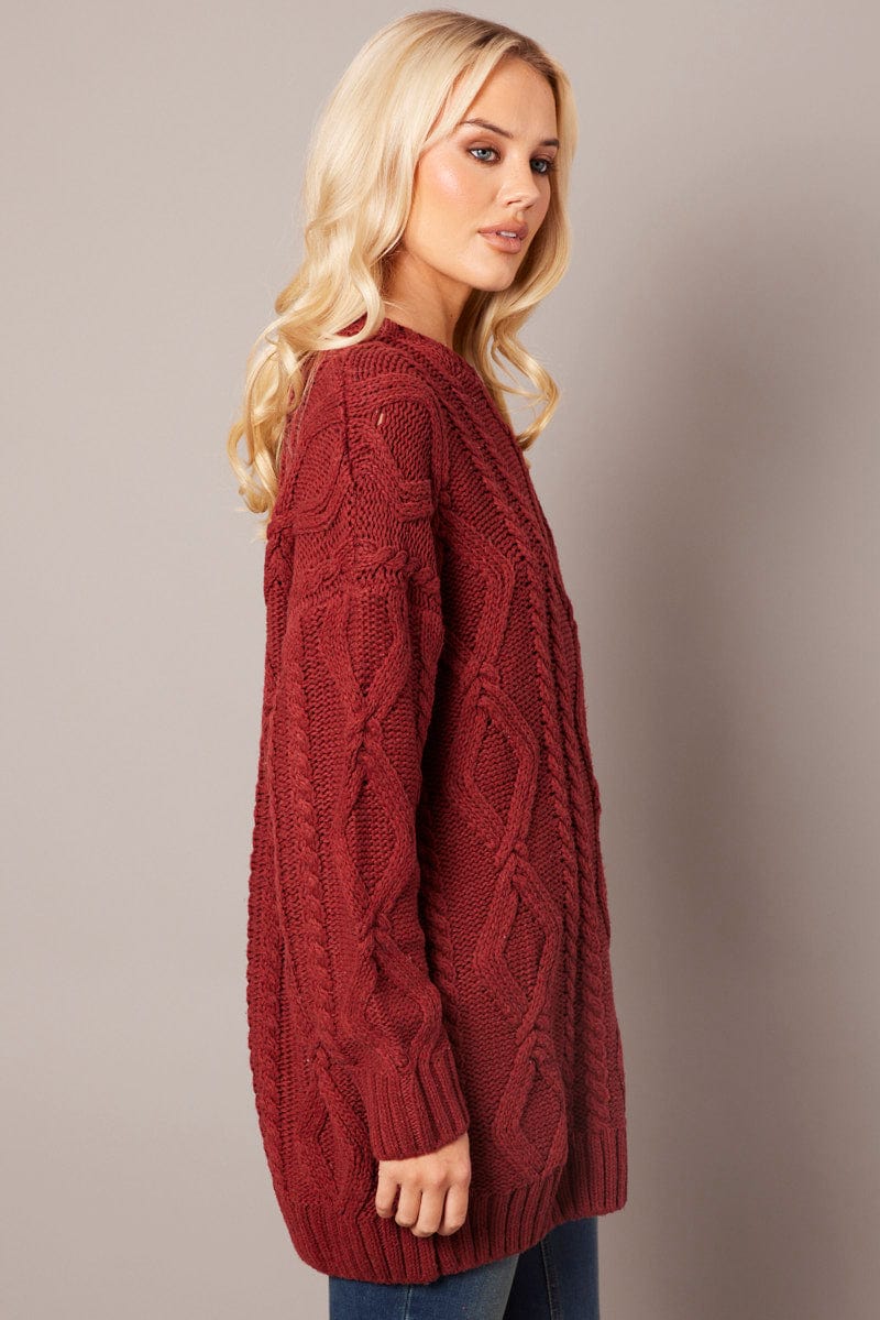 Brown Cable Knit Top Long Sleeve Longline - Image 4
