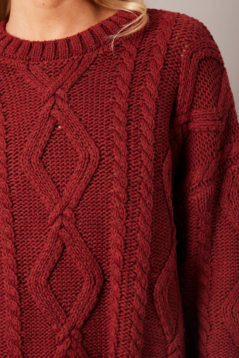 Brown Cable Knit Top Long Sleeve Longline - Image 6