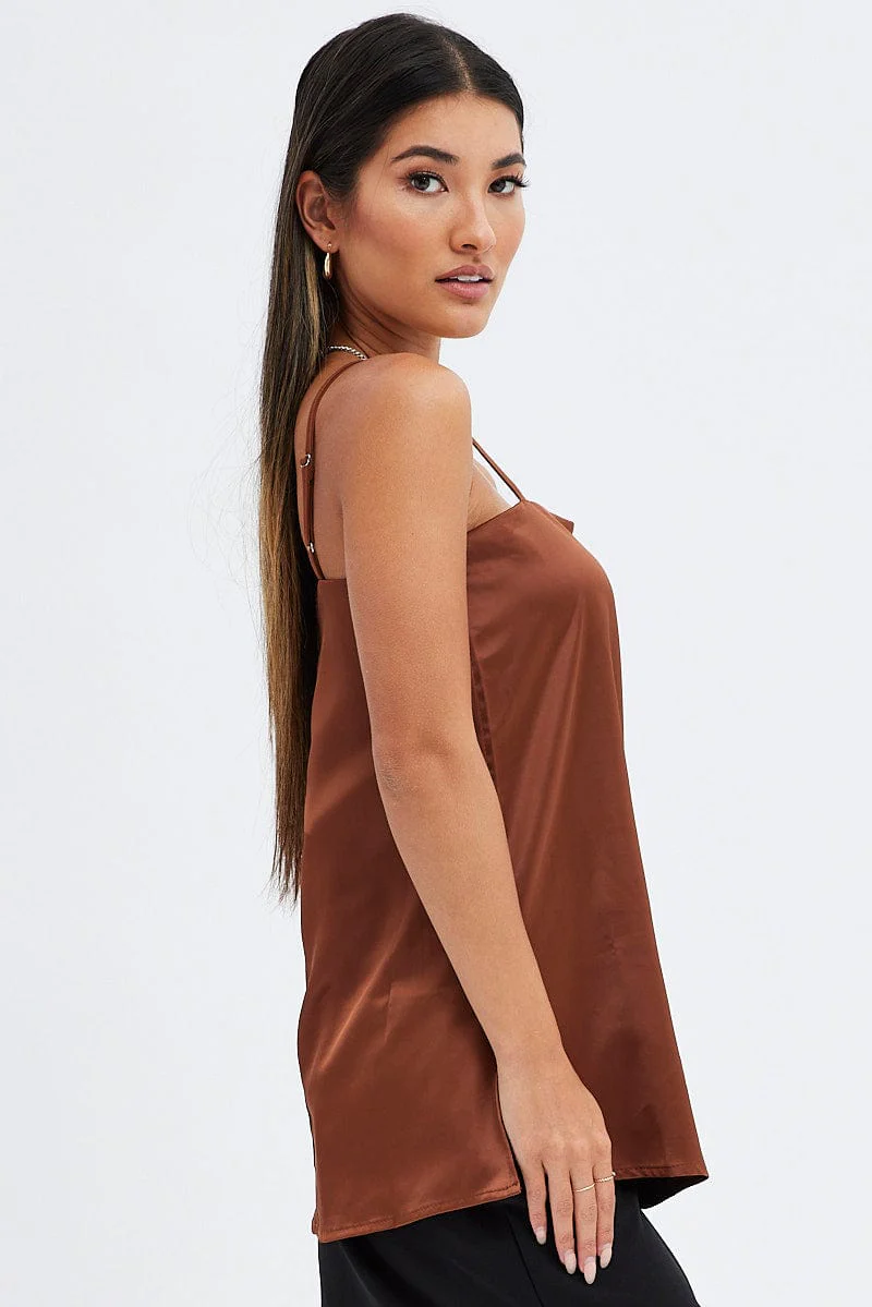 Brown Cami Sleeveless Longline Tunic Top - Image 4