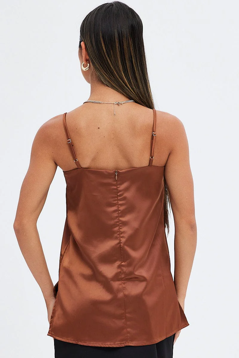 Brown Cami Sleeveless Longline Tunic Top - Image 5