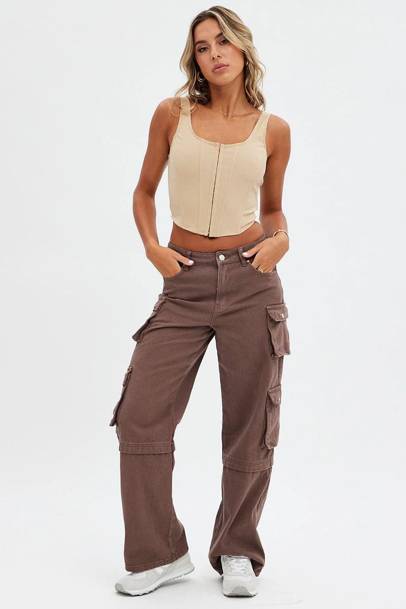 Brown Cargo Denim Jeans High Rise - Image 3