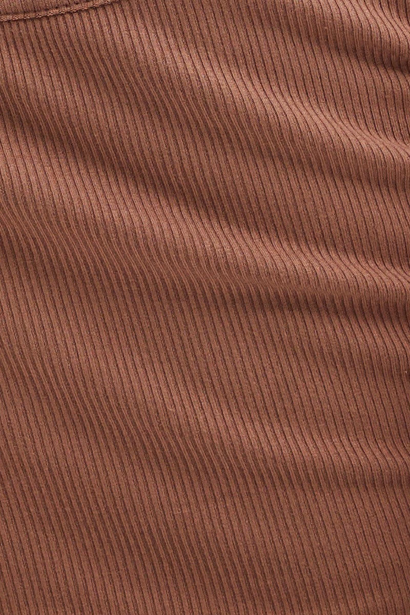 Brown Corset Crop Rib Curve Hem Tank - Image 6