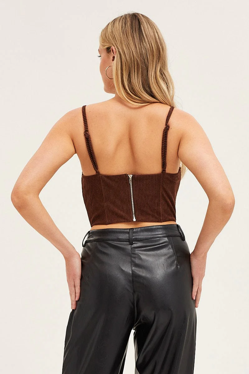 Brown Corset Top Sleeveless Crop Corduroy - Image 6