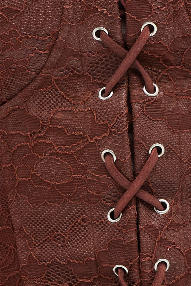 Brown Corset Top with Lace Sleeveless - Image 6