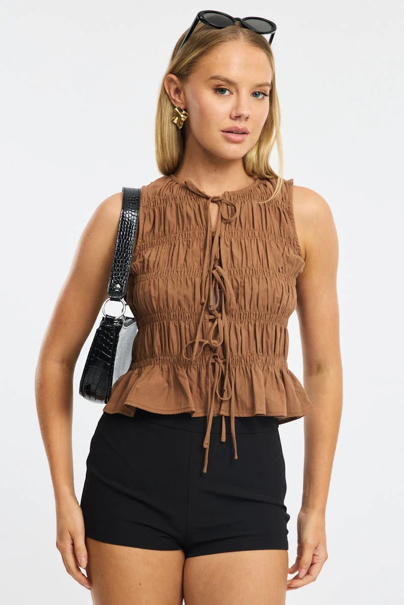 Brown Creased Top Tie Up