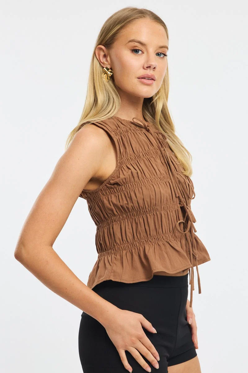 Brown Creased Top Tie Up - Image 3