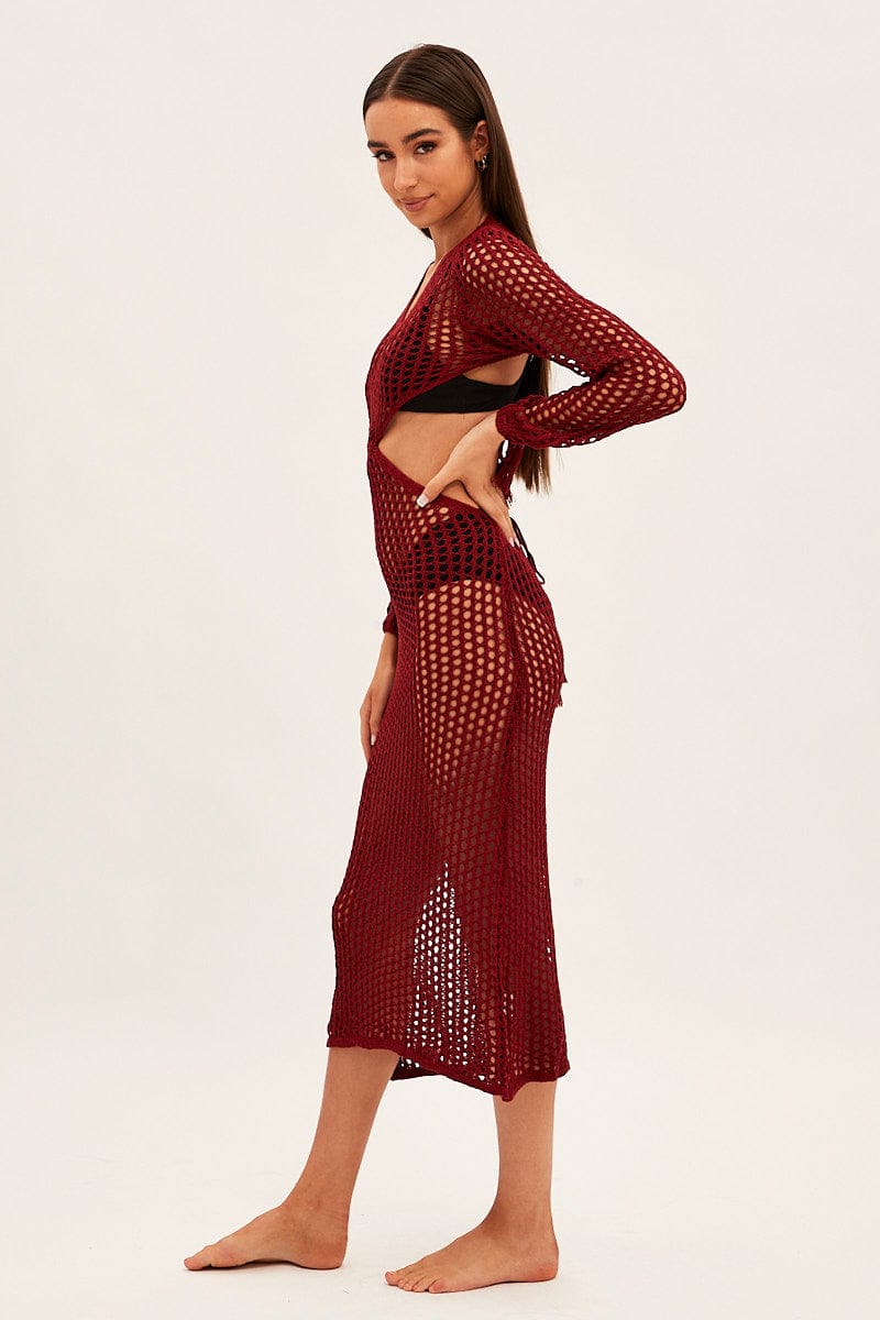 Brown Crochet Cutout Knit Dress - Image 4