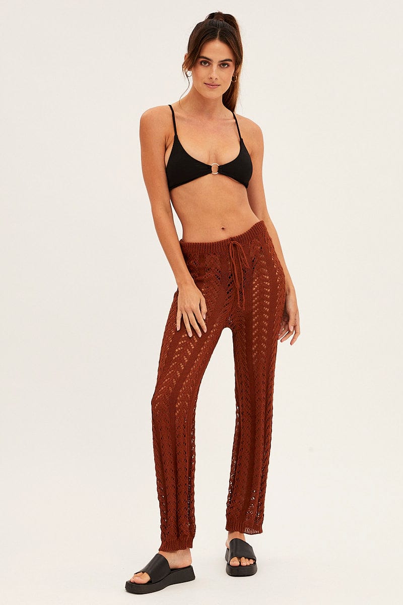 Brown Crochet Knit Pants Beachwear - Image 3