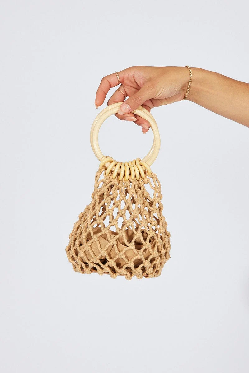 Brown Crochet Round Handled Bag - Image 2