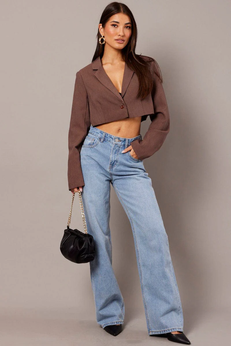 Brown Crop Blazer Jacket - Image 2