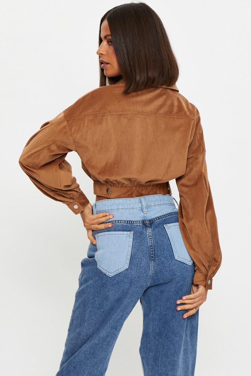 Brown Crop Button Front Shirt - Image 5