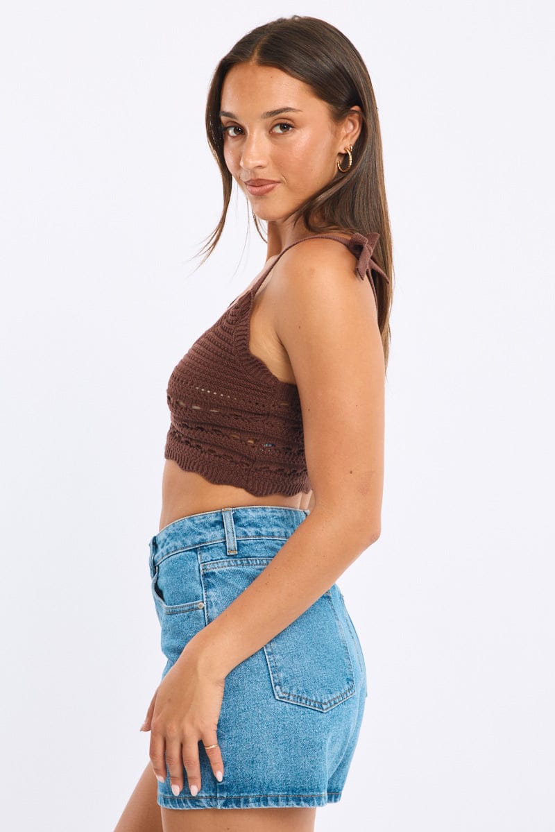 Brown Crop Knit Top - Image 3