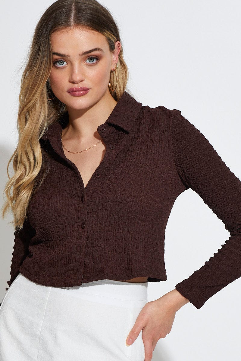 Brown Crop Top Long Sleeve - Image 5