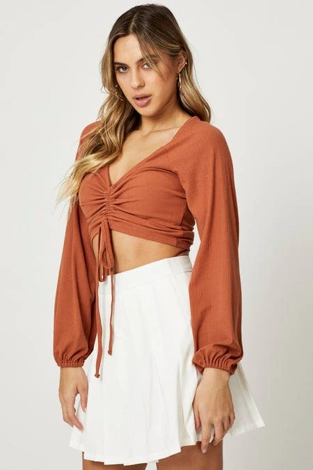 Brown Crop Top Long Sleeve - Image 3