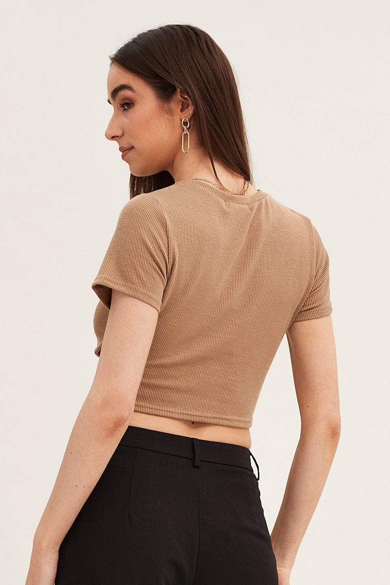Brown Crop Top Short Sleeve Rib - Image 5