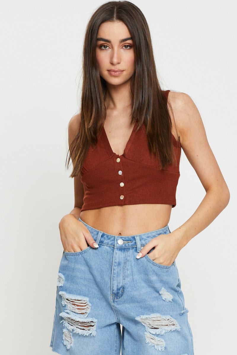 Brown Crop Top Sleeveless - Image 3