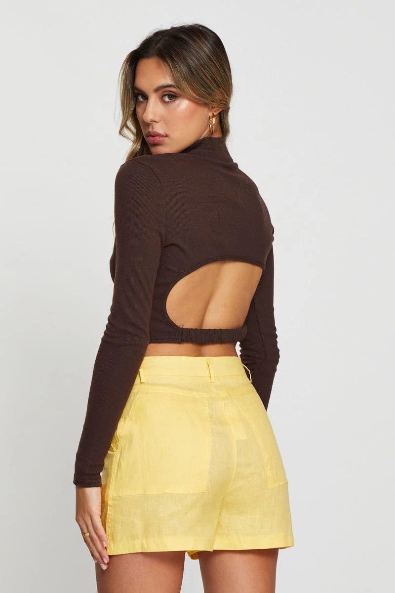 Brown Cut Out Top Long Sleeve - Image 2
