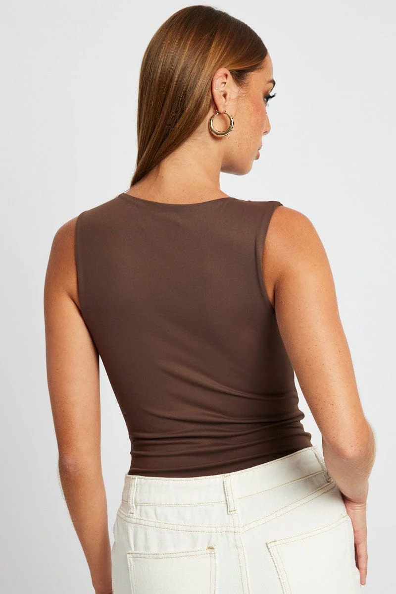 Brown Cutout Bodysuit Sleeveless Supersoft - Image 5
