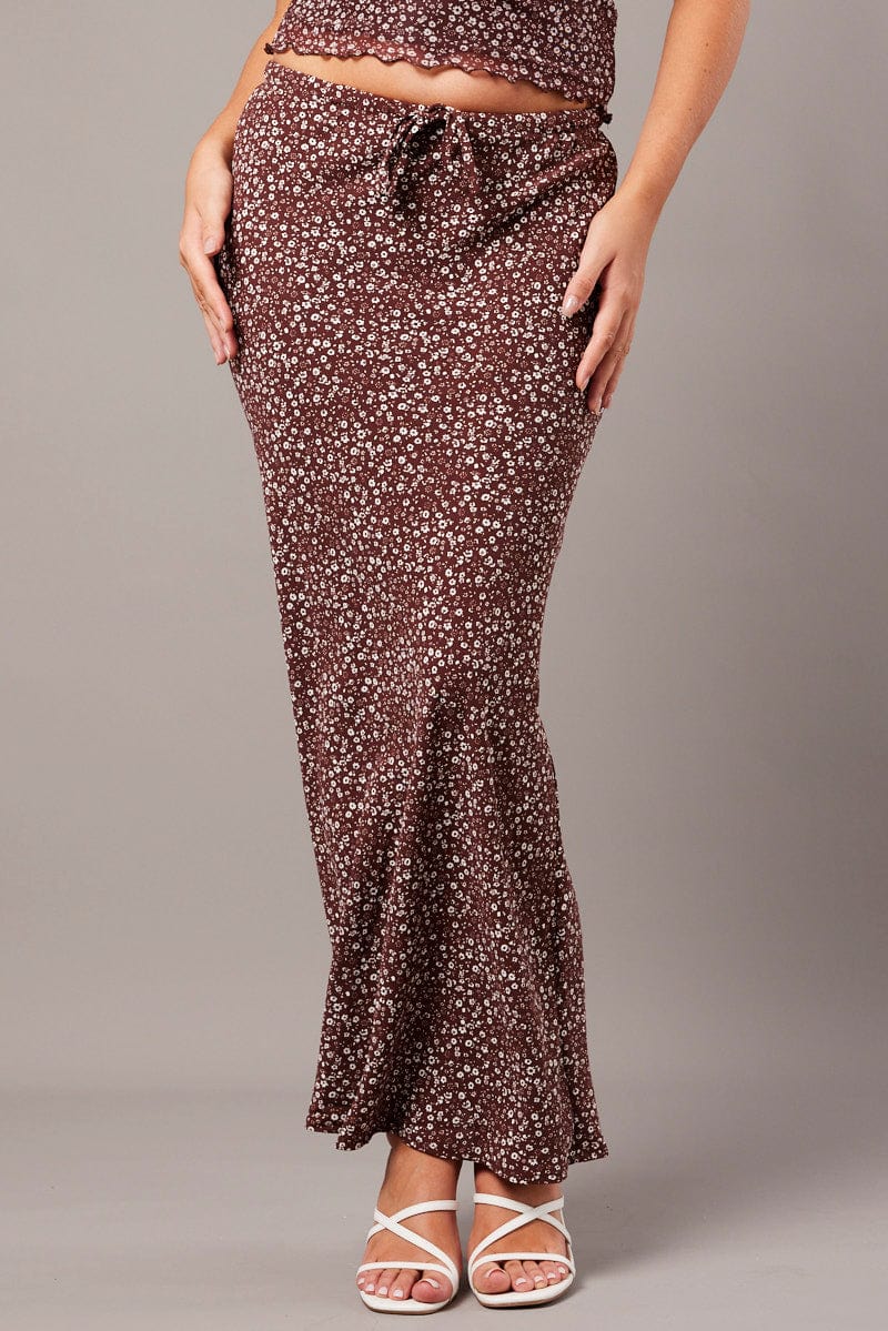 Brown Ditsy Slip Skirt Maxi - Image 3