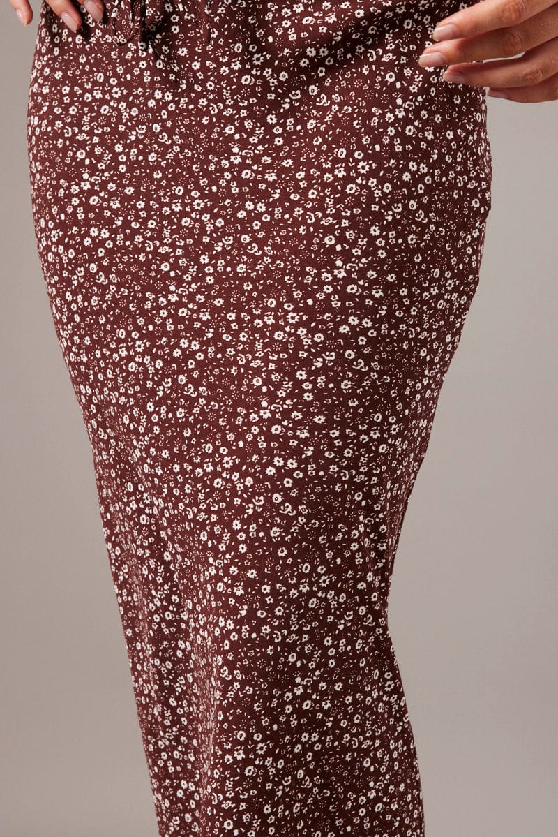 Brown Ditsy Slip Skirt Maxi - Image 6