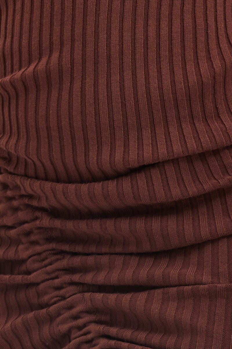 Brown Drawstring Dress Long Sleeve Mini - Image 6