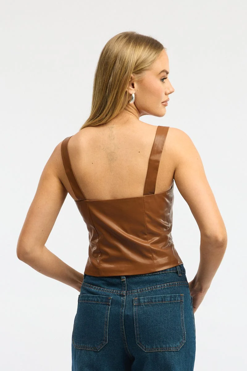 Brown Faux Leather Vest - Image 5