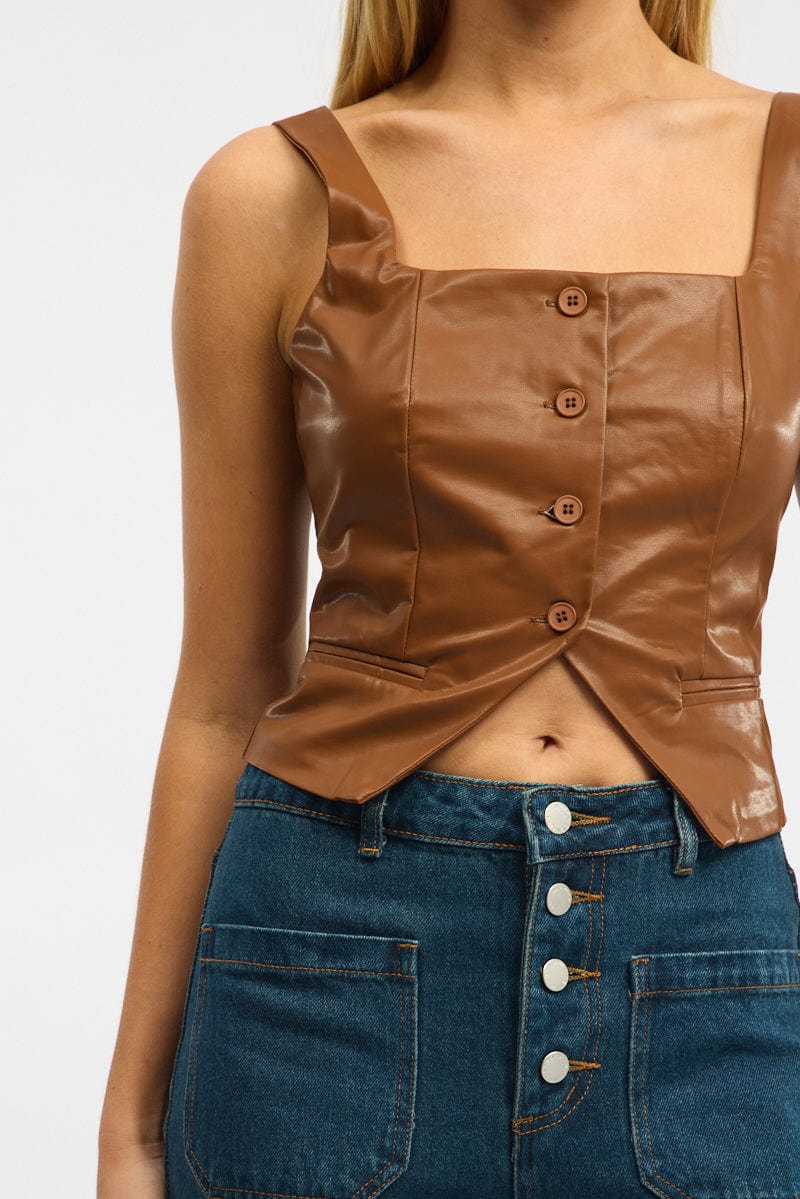 Brown Faux Leather Vest - Image 6