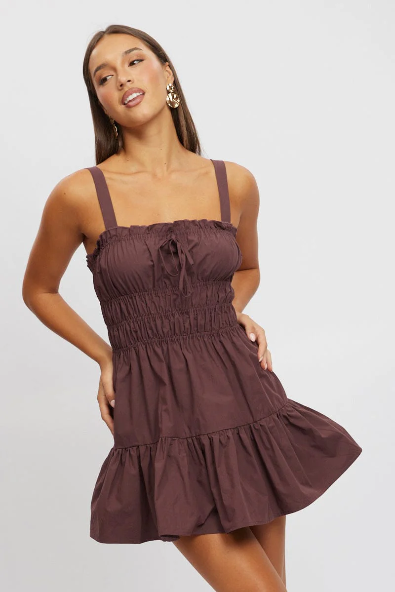 Brown Fit And Flare Dress Mini Poplin - Image 2