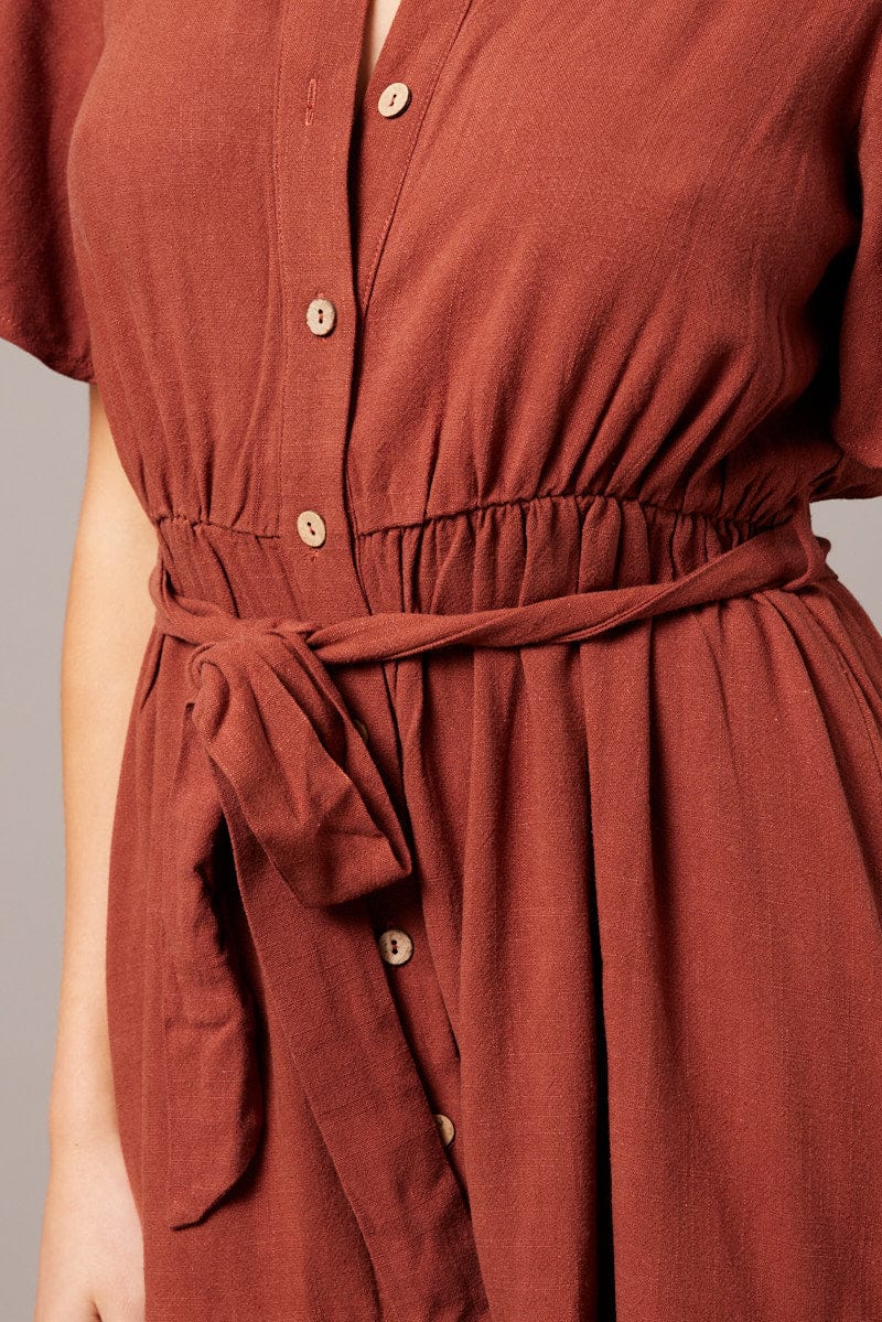 Brown Fit And Flare Dress Wing Sleeve - Image 6