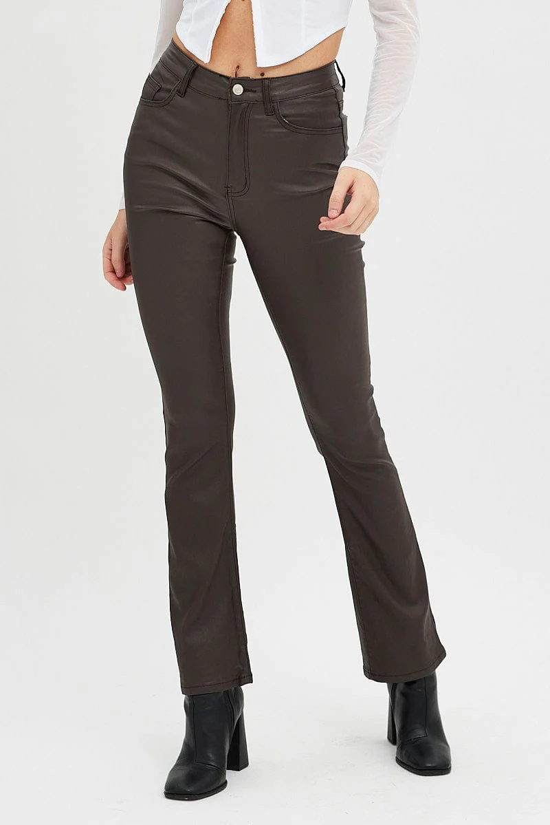 Brown Flare Denim Jeans Coated High rise - Image 2