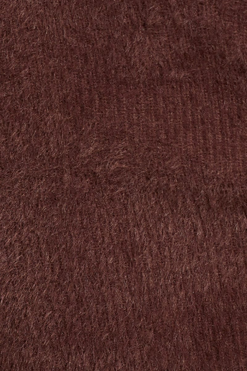 Brown Fluffy Knit Drawstring Top - Image 6