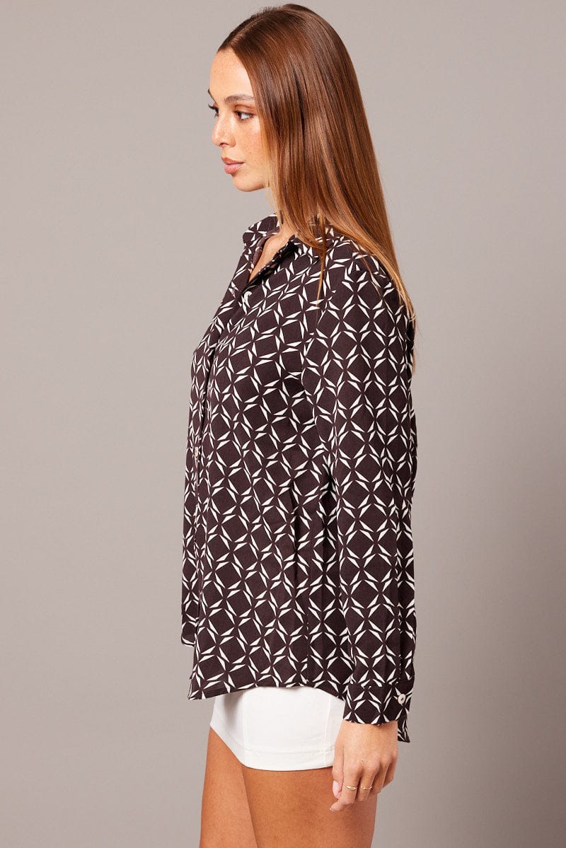 Brown Geo Relaxed Shirt Long Sleeve - Image 4