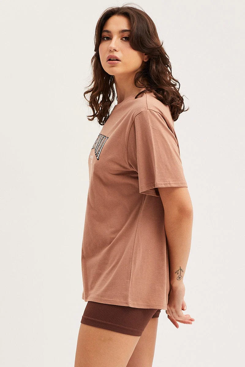 Brown Graphic T Shirt Embroided - Image 4