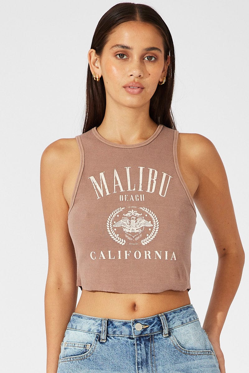 Brown Graphic Tank Sleeveless Washed - Image 3