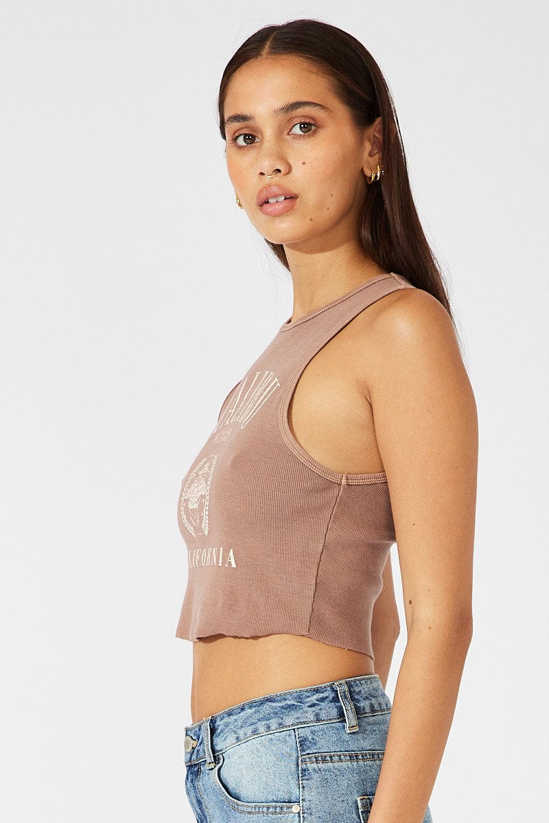 Brown Graphic Tank Sleeveless Washed - Image 4
