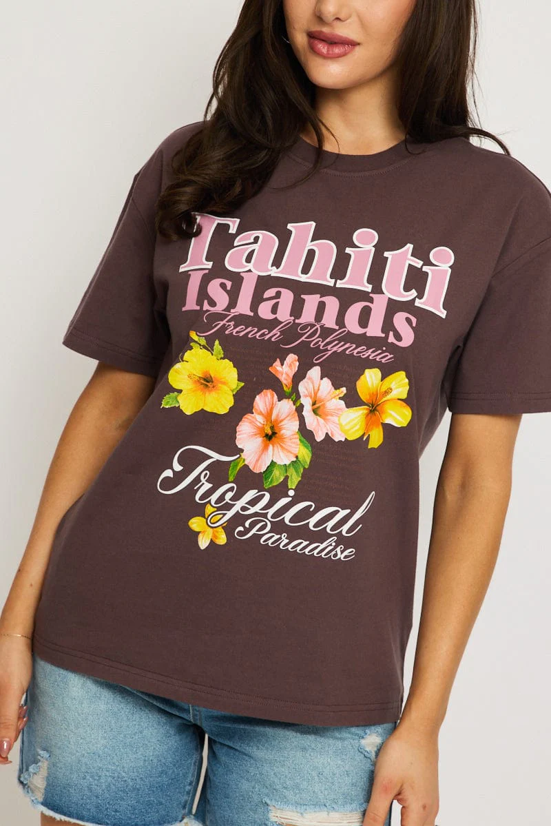 Brown Graphic Tee Short Sleeve - Image 5