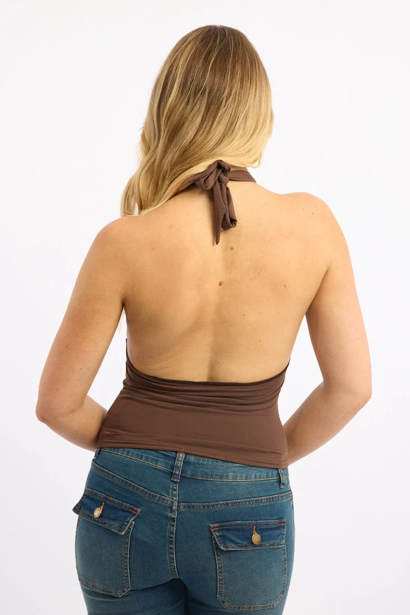 Brown Halter Neck Top Supersoft - Image 5