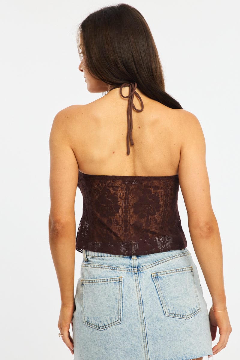 Brown Halter Top Sleeveless Lace - Image 4
