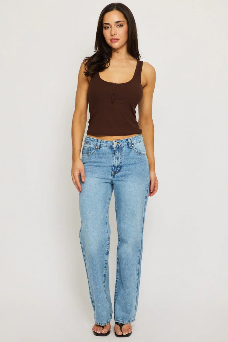 Brown Henley Tank Sleeveless - Image 2