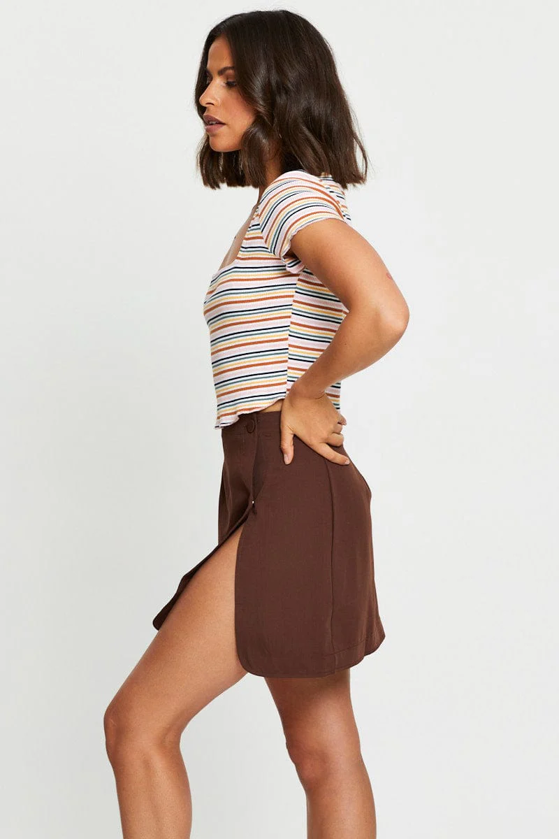 Brown High Waist Linen Front Slit - Image 4