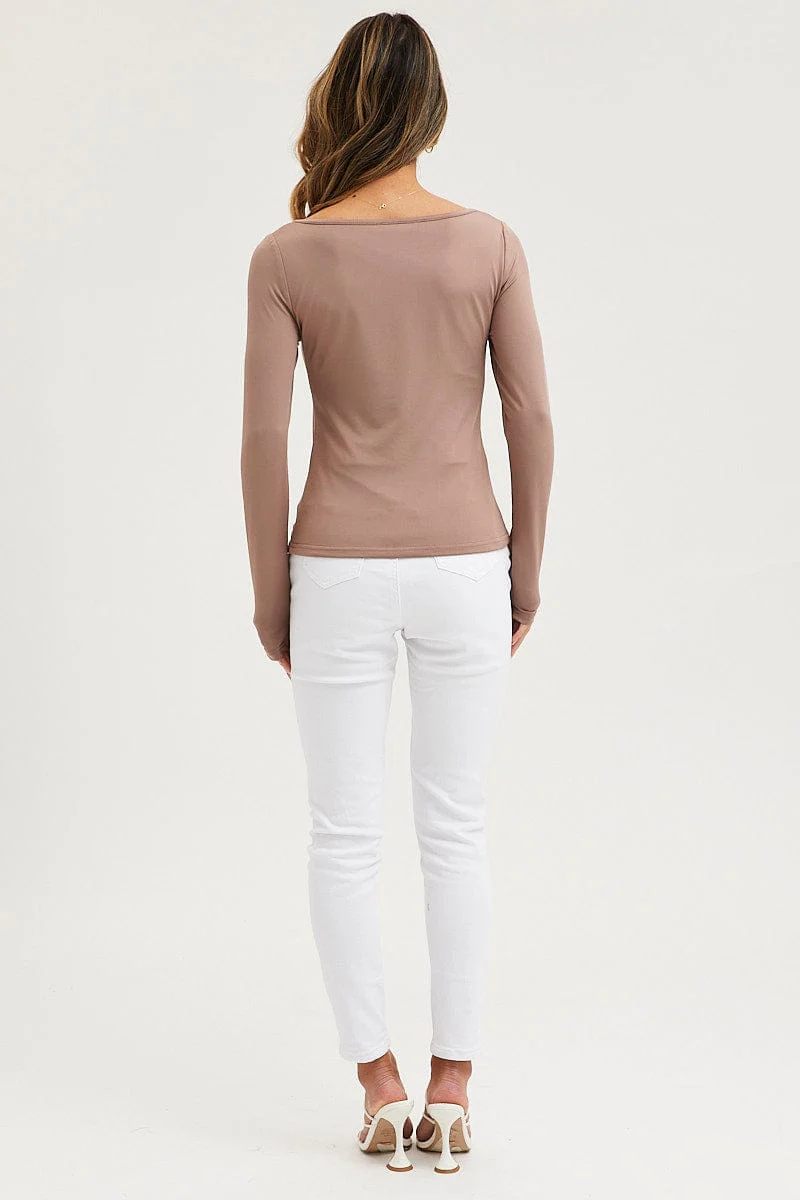 Brown Jersey Top Long Sleeve - Image 5