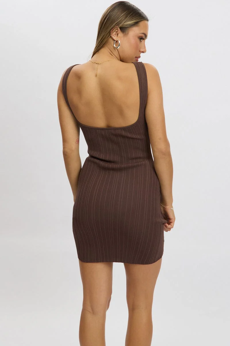 Brown Knit Dress Sleeveless Mini - Image 5