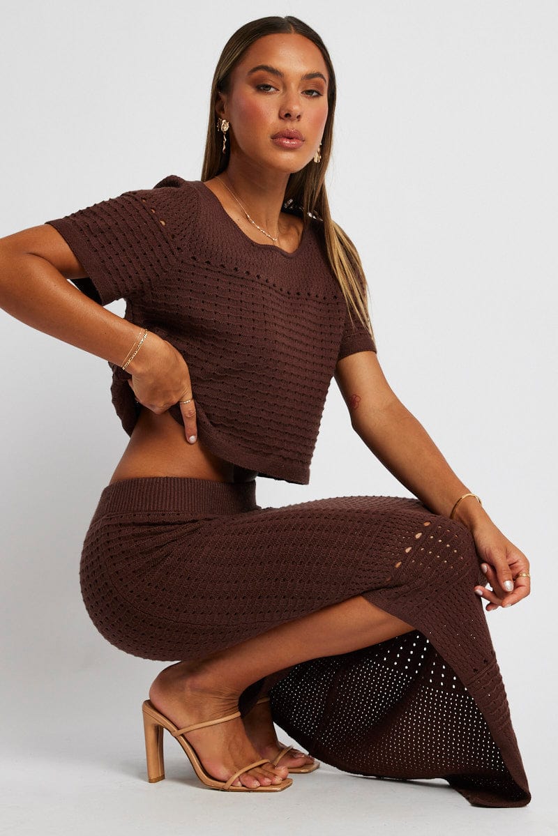 Brown Knit Skirt Crochet High Rise - Image 3